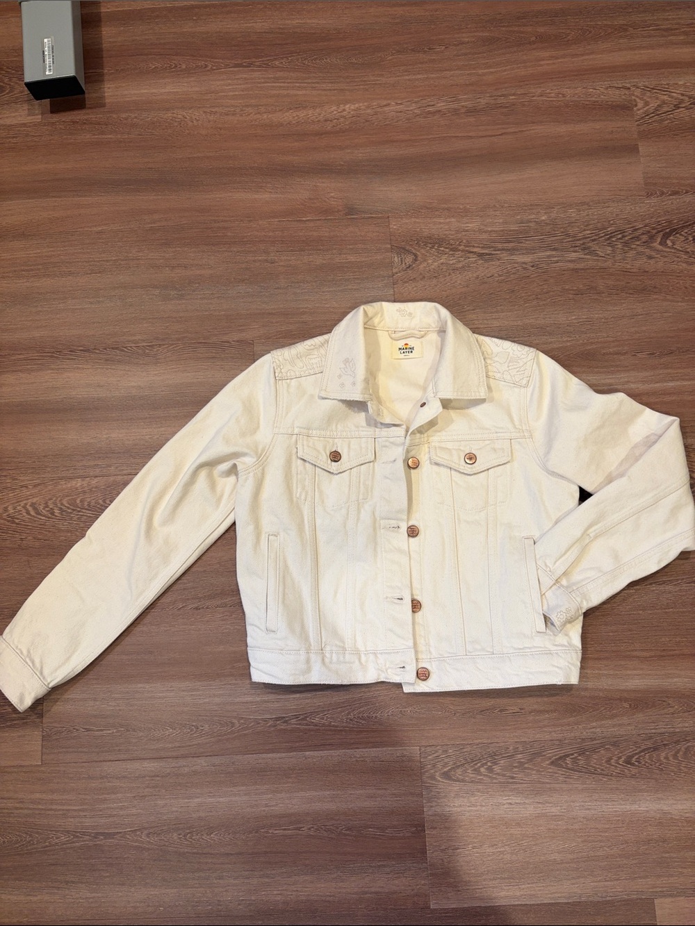 Marine Layer Cream Embroidered Denim Jacket 100% Cotton Size S
